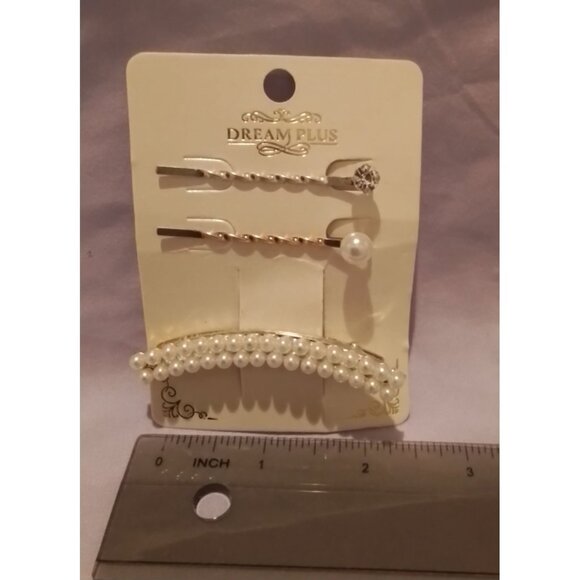 Dream Plus Elegant Faux Pearl & Rhinestone Hair Clip Barrette Bobby Pin Set - Picture 2 of 2